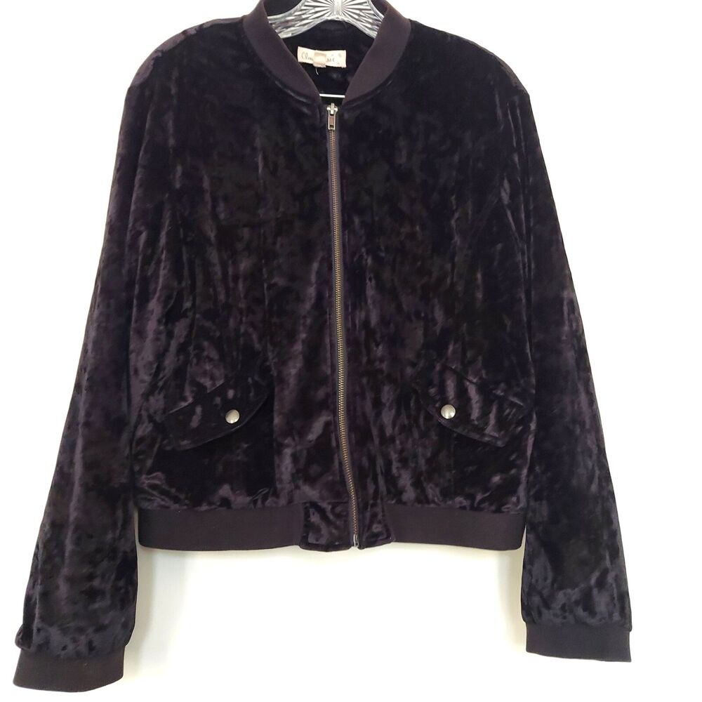 Cloud Chaser Crushed Velvet Jacket Womens XL Black Full Zip Pockets